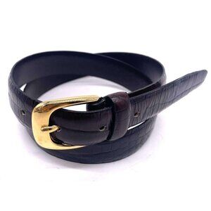 St John Croc Embossed Skinny Belt Brown Gold Tone Buckle Adjustable Size 2